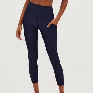 Beach Riot Sport Summer Pocket 7/8 Deep Blue Ribbed Leggings